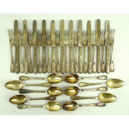 734 - A French silver gilt flatware fruit service by Tetard Freres, Paris, early 20th century, in Loius XV... 