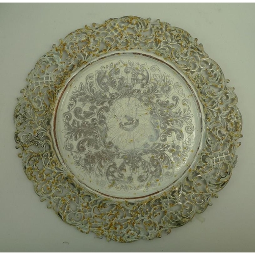 741 - A set of silver plated on copper plates or dishes, early to mid 20th century, with pierced rim appli... 