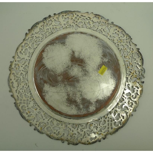 741 - A set of silver plated on copper plates or dishes, early to mid 20th century, with pierced rim appli... 