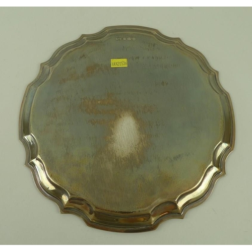 745 - A silver tray, with pie crust Chippendale edge, presentation engraved 'To Mother & Father on their S... 