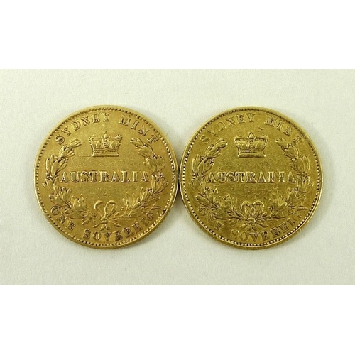 761 - Two Victoria Type II Sydney mint gold sovereigns, young head obverse and Australia with wreath and c... 