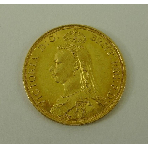 767 - A Victorian Jubilee bust two pound coin (double sovereign), 1887, 16g, 29mm.