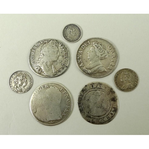 770 - A collection of British and French silver coins, comprising an Elizabeth I sixpence, 1567, a William... 