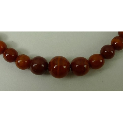 826A - A graduated amber bead necklace, early 20th century, fifty three beads from 6mm to 12mm, 39cm.