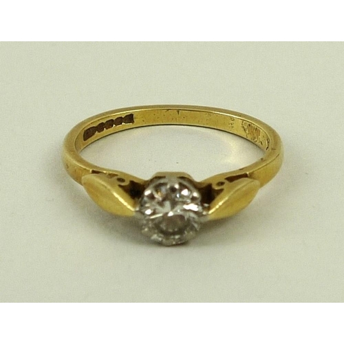 827 - An 18ct gold and diamond solitaire ring, the diamond approximately 0.4ct, size L, 3g total weight.