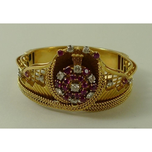 850 - A Rolex 18ct gold diamond and ruby ladies cocktail watch, circa 1960, in the form of a tiara, set wi... 