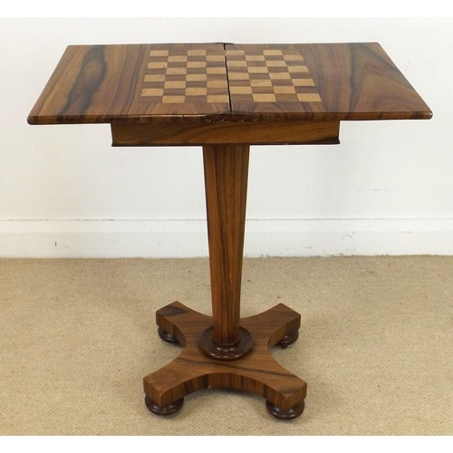 913 - A William IV rosewood chess pedestal table, the fold out top supported on an octagonal tapered colum... 