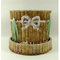 A Majolica planter and matching tray, with bamboo and bow design in low relief, 20 by 18cm, and 22 b... 