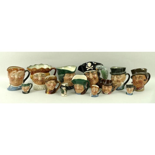 513 - A collection of Royal Doulton character jugs, between 4 and 10cm, comprising 'Long John Silver', 'Fa... 