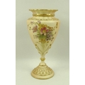 A Royal Worcester blush ivory porcelain vase, the body painted with flowers, with gilded highlights ... 
