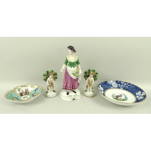 519 - A group of ceramics comprising a Spode Chelsea figurine, number 6, a Spode saucer, the centre painte... 