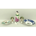 A group of ceramics comprising a Spode Chelsea figurine, number 6, a Spode saucer, the centre painte... 
