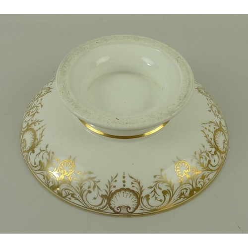 533 - A Coalport tazza, circa 1845, with gilt shell border and central ornithological hand painted exotic ... 