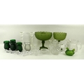 A collection of various glassware comprising a set of four Victorian green glass tea light holders, ... 