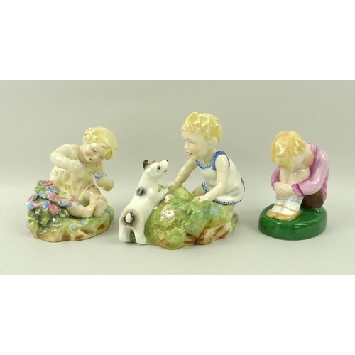 538 - A group of three Royal Worcester figures comprising 'Mischief' and 'Two Babies', each modelled by F ... 