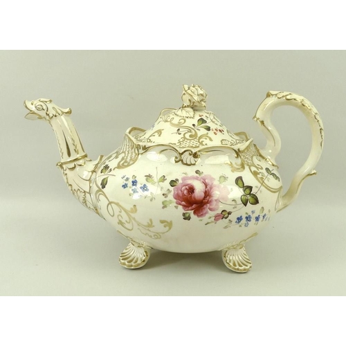 539 - A part tea and coffee service, decorated with hand-painted flowers, with gilded hightlights, the tea... 