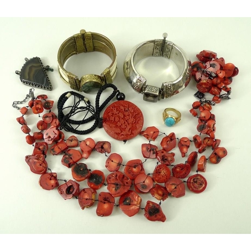 788 - A group of vintage and later costume jewellery, including an Indian white metal and topaz hinged ban... 