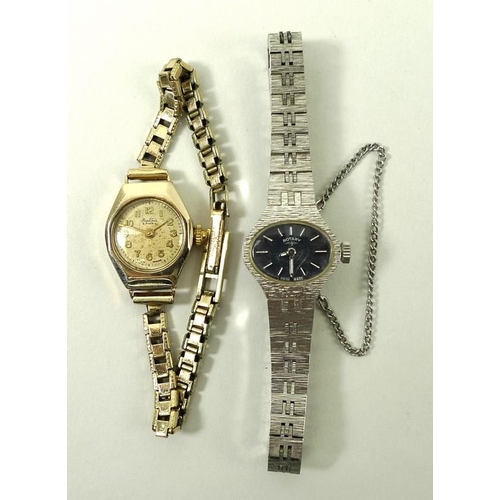 789 - A lady's 1950s Bentina 9ct gold watch, the face with Roman numerals, on a rolled gold bracelet, and ... 