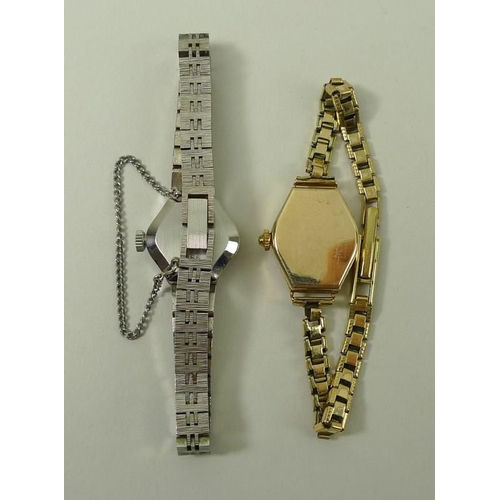 789 - A lady's 1950s Bentina 9ct gold watch, the face with Roman numerals, on a rolled gold bracelet, and ... 