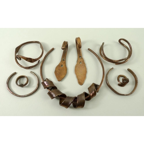 802 - A group of copper jewellery and items designed and made by Danish silversmith Ursula Sejrbagger, com... 