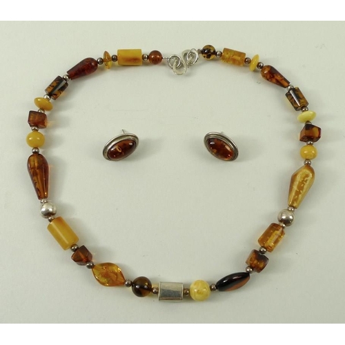 817 - A 19th century silver, amber and plastic necklace, 46cm long, together with a pair of silver and amb... 