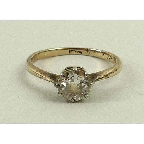 818 - An 18ct gold and diamond solitaire ring, the diamond approximately 0.8ct, size M, 2g total weight.