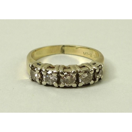 826 - A 14ct gold and diamond five stone ring, 0.75ct total diamond weight, size K/L, 4g total weight, wit... 
