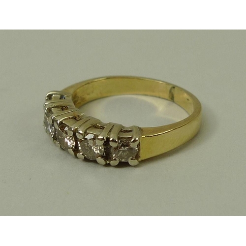 826 - A 14ct gold and diamond five stone ring, 0.75ct total diamond weight, size K/L, 4g total weight, wit... 