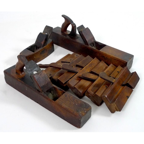 837 - A collection of early to mid 20th century woodworking tools, comprising five moulding planes and thr... 