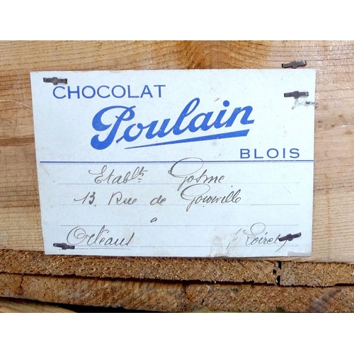 851 - Three 'Chocolat Poulain' wooden crates, mid 20th century, with original handwritten labels, used for... 