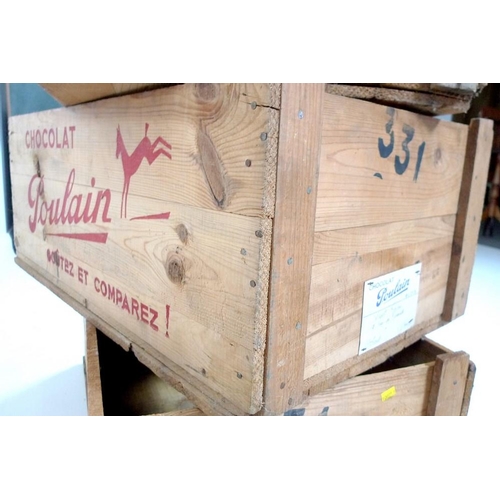 851 - Three 'Chocolat Poulain' wooden crates, mid 20th century, with original handwritten labels, used for... 