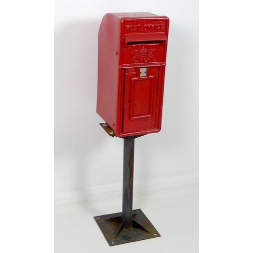 859 - A Royal Mail red painted post box, with slot for collection plate and cast with 'GR' cypher, no key,... 