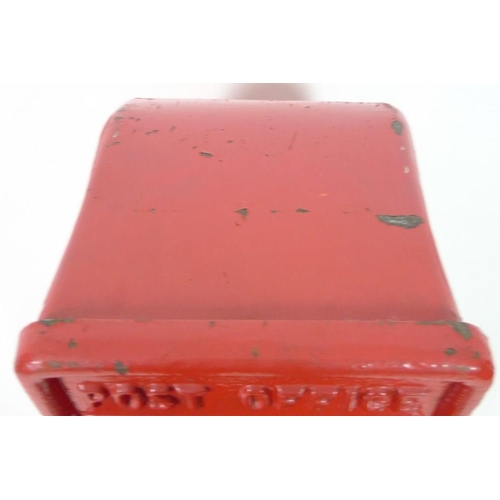 859 - A Royal Mail red painted post box, with slot for collection plate and cast with 'GR' cypher, no key,... 