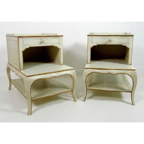 901 - A pair of Colefax and Fowler bedside tables, circa 1970, with three quarter gallery and serpentine f... 