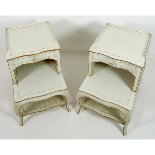 901 - A pair of Colefax and Fowler bedside tables, circa 1970, with three quarter gallery and serpentine f... 