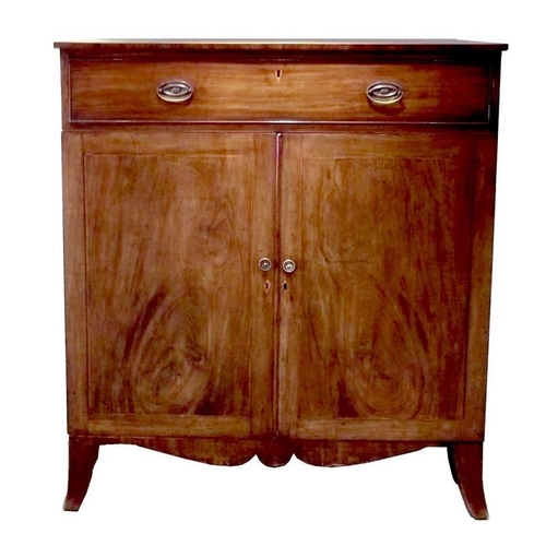 902 - A Regency mahogany and line inlaid linen press, the single drawer above two doors with oval line inl... 