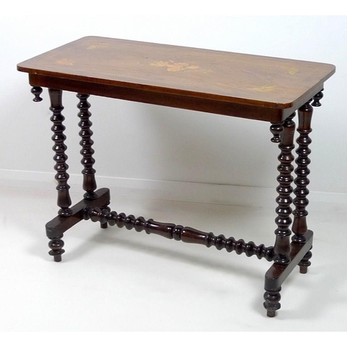 904 - A Victorian walnut and mahogany hall table, inlaid with floral marquetry and four butterflies and li... 