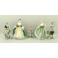 A Royal Doulton figurine of Elegance, HN2284, and another of Fair Lady, HN2193, a pair of Sitzendorf... 