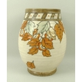 A Crown Ducal ribbed hand potted vase, by Charlotte Rhead, with falling Autumn leaves, stamped C Rhe... 