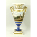 A Chamberlain's Worcester vase of ovoid form with swan handles, and square pedestal base, the blue g... 