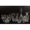 A group of cut glassware, comprising two Waterford flower vases, 17cm, a Waterford bowl, 7cm, a Wate... 