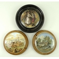 A group of pot lids, comprising a Prattware lid, 19th century, reading 'No! By Heaven I exclaim'd ma... 
