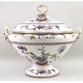A Royal Worcester dinner service, pattern No. 5909 and dated 1913, puce transfer and hand coloured w... 