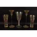 A glass goblet with red, blue and white double twist stem, the conical bowl etched '1937 ER VIII', 2... 