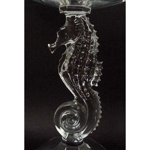 503 - A Waterford crystal centre piece, the base modelled as a seahorse, with oval bowl and circular base,... 