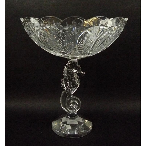 503 - A Waterford crystal centre piece, the base modelled as a seahorse, with oval bowl and circular base,... 