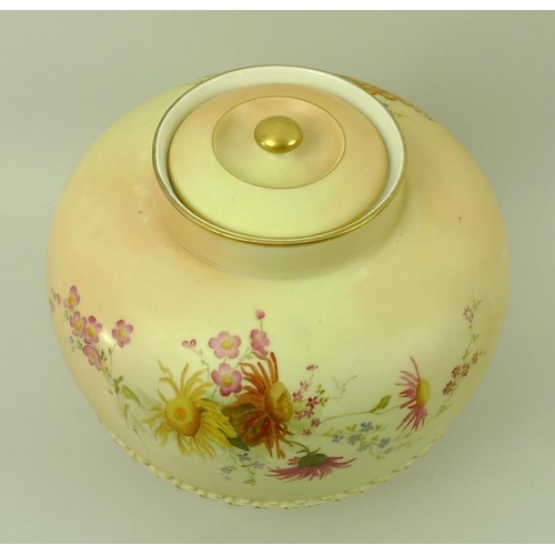 513 - A Royal Worcester blush ivory pot pourri and cover of lobed form with basket weave base and moulded ... 