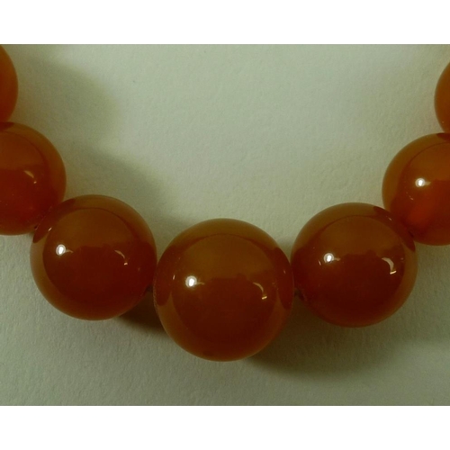 839 - An amber graduated bead necklace of forty-six beads, butterscotch colour, 51cm long, 42g.