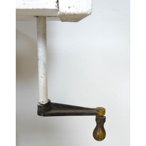 873 - Train / Tram Interest: a tram destination scroll mechanism, with brass winding handle, fitted into a... 