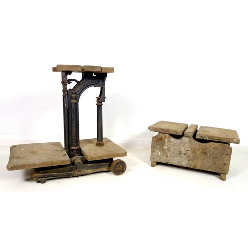 875 - A set of sack / grain scales, W & T Avery Ld, to weigh 3 CWT, wooden with black painted cast iron fr... 